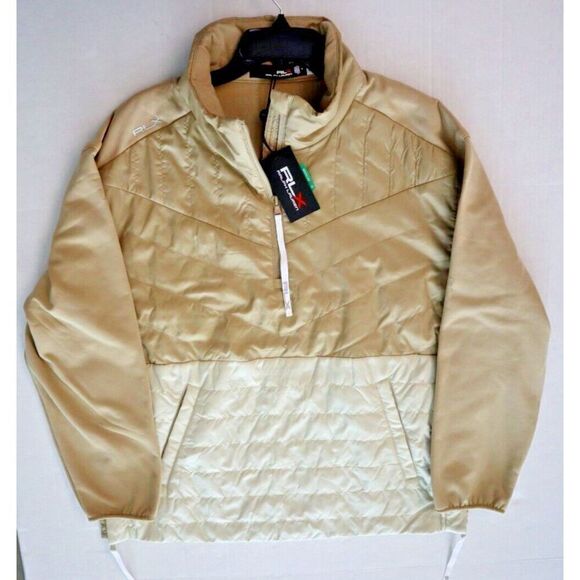 RLX Ralph Lauren Women's Sz M Beige Quilted Hybrid 1/4 Zip Pullover Jacket - Picture 10 of 14